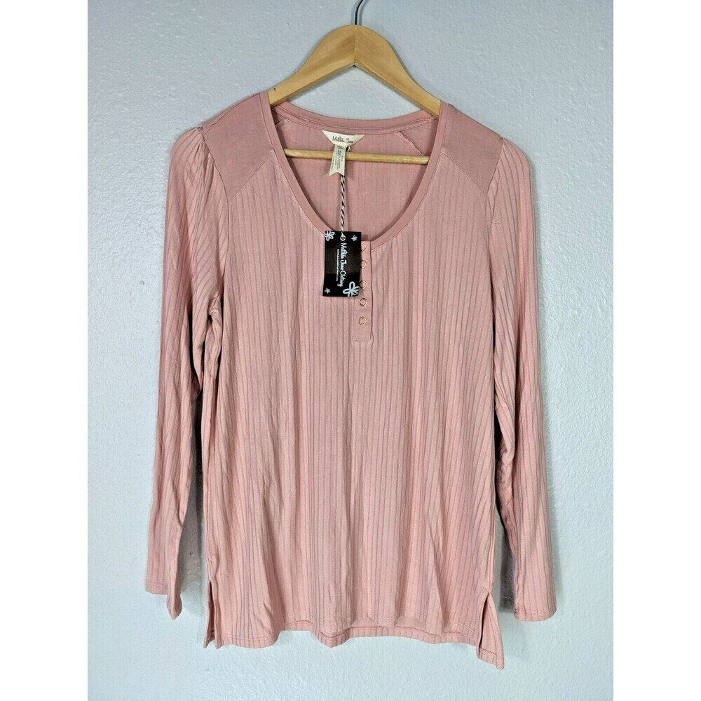 NWT Matilda Jane Ryanne Women's Henley Tee Size M Flowy Silky soft Buttons N61